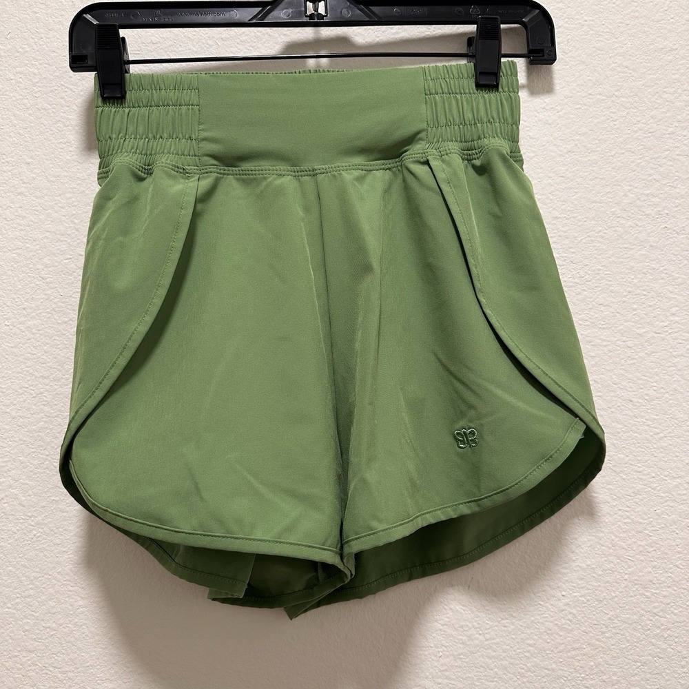 Albion Fit Destination Shorts XS Sage Green High Waisted Smocked Athletic Short